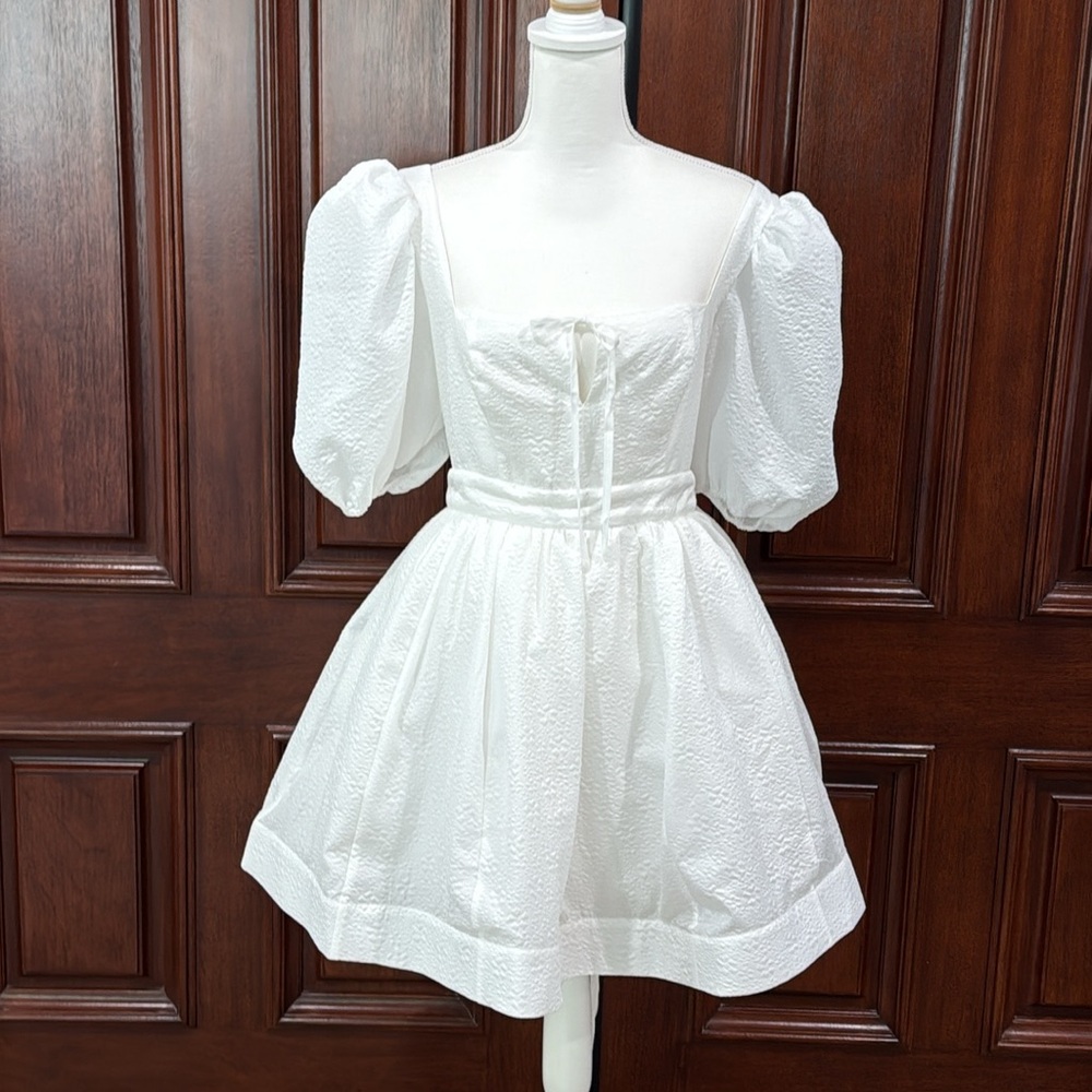 BHLDN Chloe Puff-Sleeve Square-Neck Jacquard Mini Dress - Picture 6 of 15